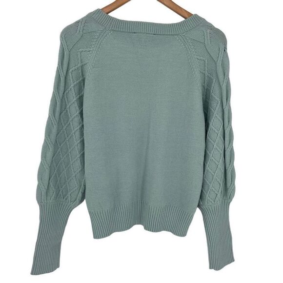 Premise Puff Sleeve Cable Knit Sweater Fresh Mint Soft Cozy Women Medium New - Picture 3 of 6